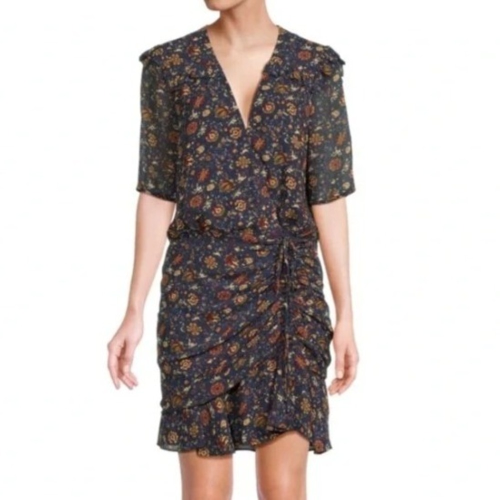 Veronica Beard Women's Dakota Floral printed Short Sleeve Wrap Mini Dress Size 6